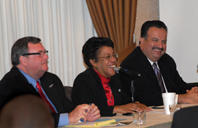 From left, Robert P. Deegan, Superintendent/President, Palomar College District; Constance Carroll, Chancellor of the San Diego Community College District; and Francisco Rodriguez, Superintendent/President, MiraCosta Community College District.
